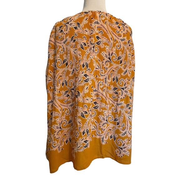 DR2 Mustard Paisley Blouse Womens Large Plisse Accordion Pleat Tassel Boho Top - Picture 6 of 11